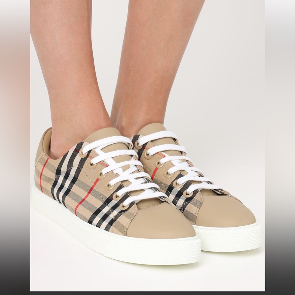 Burberry Tan and Red Plaid Women's Sneakers.size 8